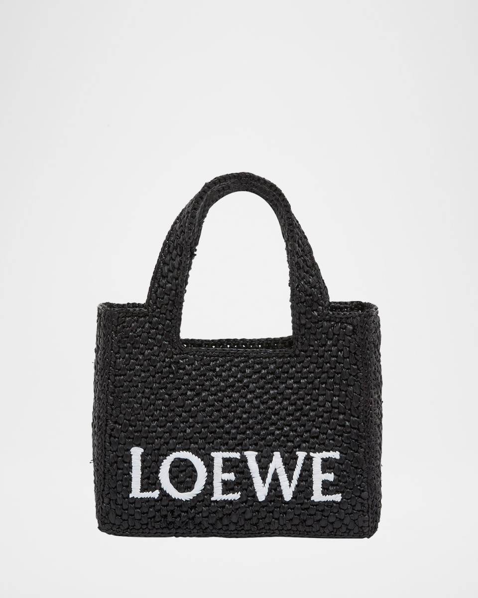 x Paula's Ibiza Font Logo Mini Tote Bag in Raffia